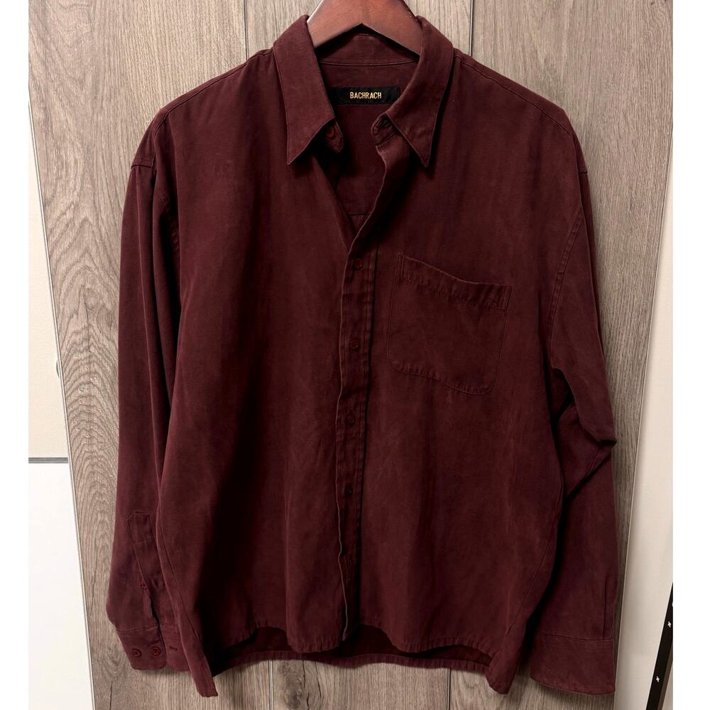 BACHRACH Men's Burgundy, Long Sleeve Button-Up Shirt - Medium